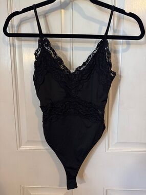 Zara Black Lace Trim V-Neck Bodysuit